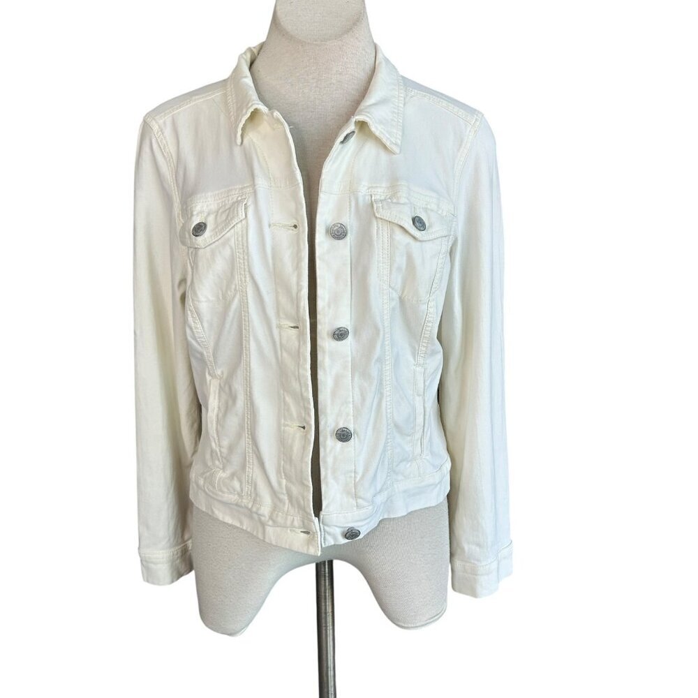 Vintage America White Stretch Jean Trucker Jacket Size Medium